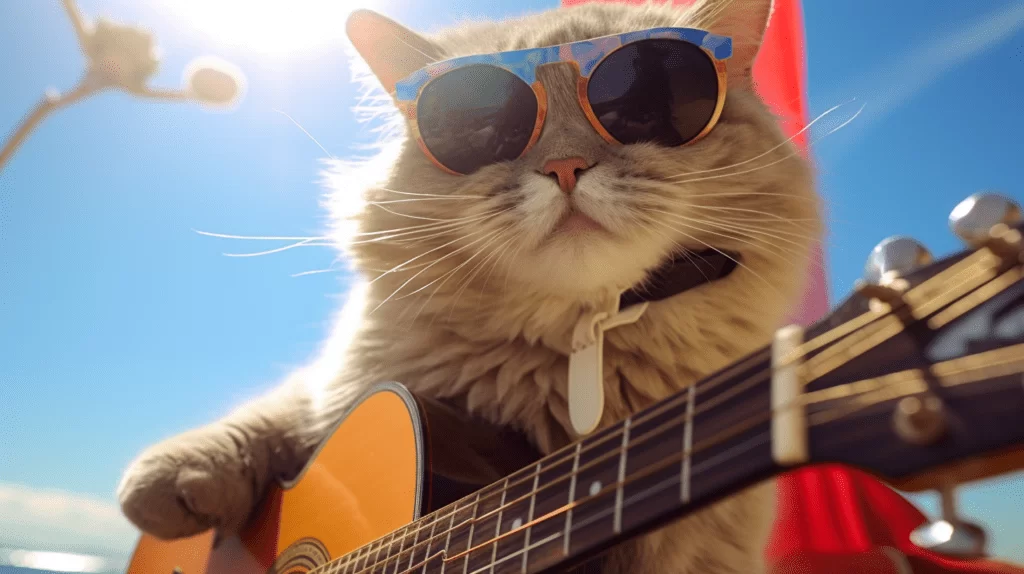 gato-usando-oculos-de-sol-e-tocando-guitarra